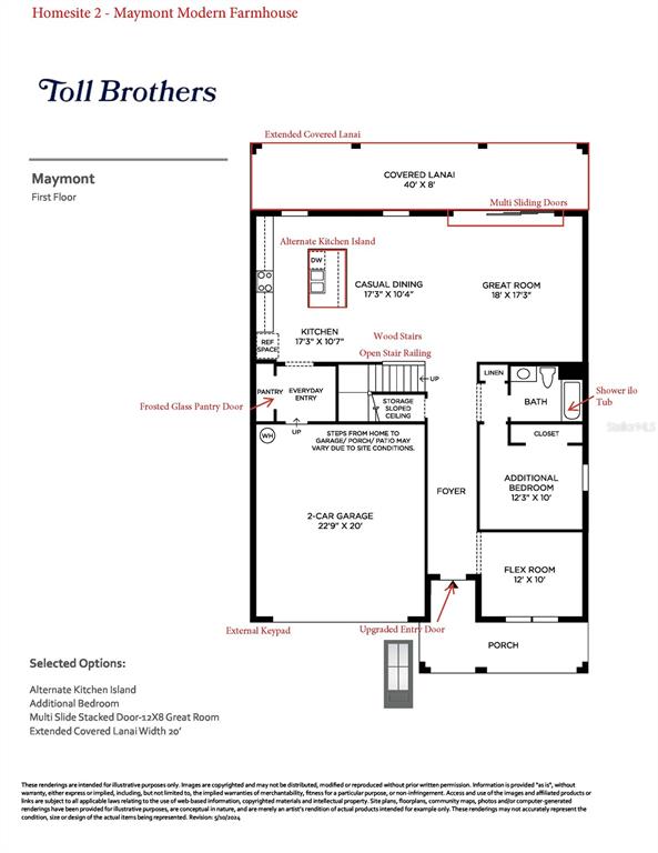 This is a floor plan for the first level of a Toll Brothers Maymont home — 1766 PINECLIFF LANE, APOPKA, FL