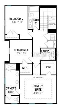 This is a floor plan showing the layout of an upper level with three bedrooms — 1907 SEAWALL WAY, CELEBRATION, FL