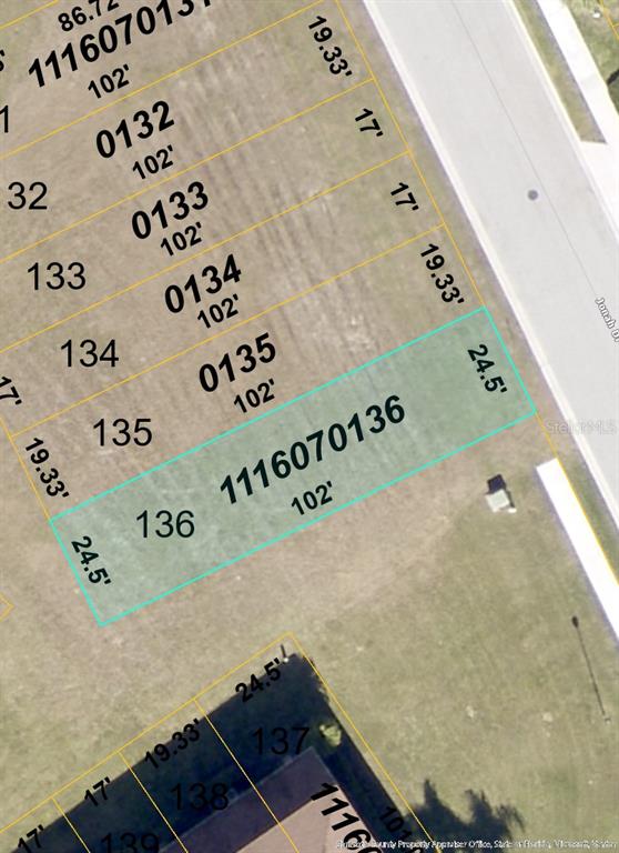 This is a property map showing the boundaries and dimensions of lot 136 — 1300 JONAH DRIVE, NORTH PORT, FL