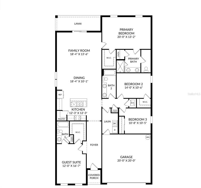 This is a floor plan for a single-story home with a garage and four bedrooms — 863 PEBBLE CREST LANE, EAGLE LAKE, FL