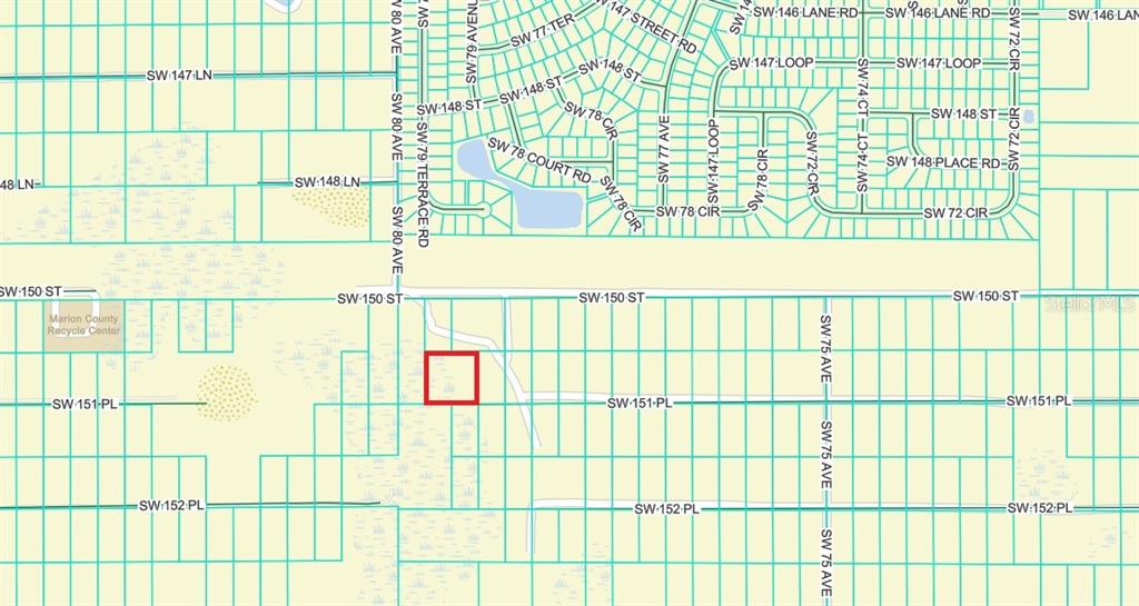 This is a map showing a residential area with a highlighted property lot — SW 151ST PLACE, DUNNELLON, FL