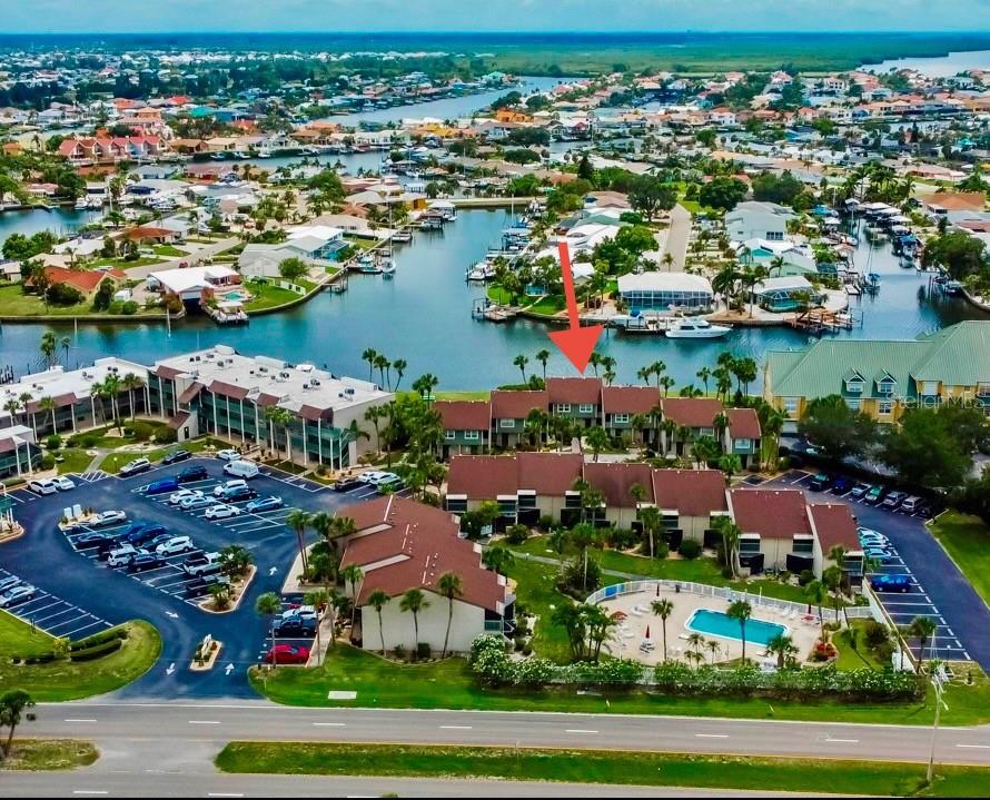 A paved walkway leads past palm trees and landscaping toward the entrance of a townhouse — 1028 APOLLO BEACH BOULEVARD UNIT 11, APOLLO BEACH, FL