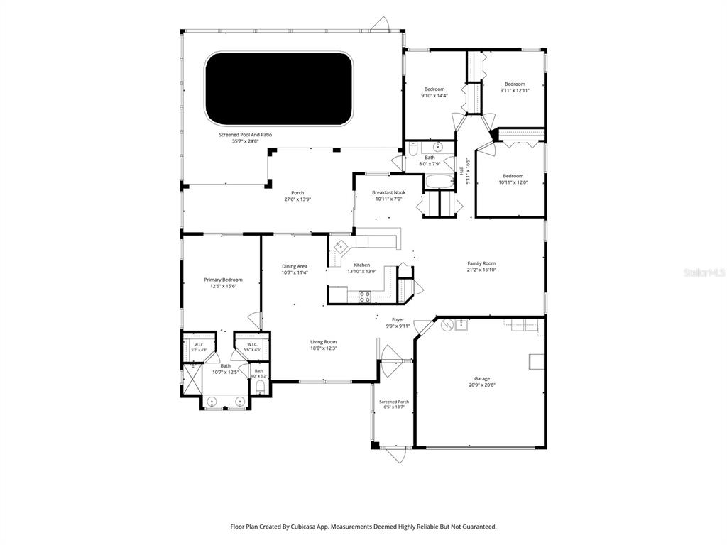 This is a floor plan for a single-story house featuring a pool and a garage — 2285 GODFREY AVENUE, SPRING HILL, FL