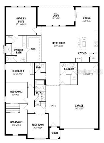 This is a floor plan for a single-story house with four bedrooms and a garage — 2787 SWEET ACACIA DRIVE, CLERMONT, FL