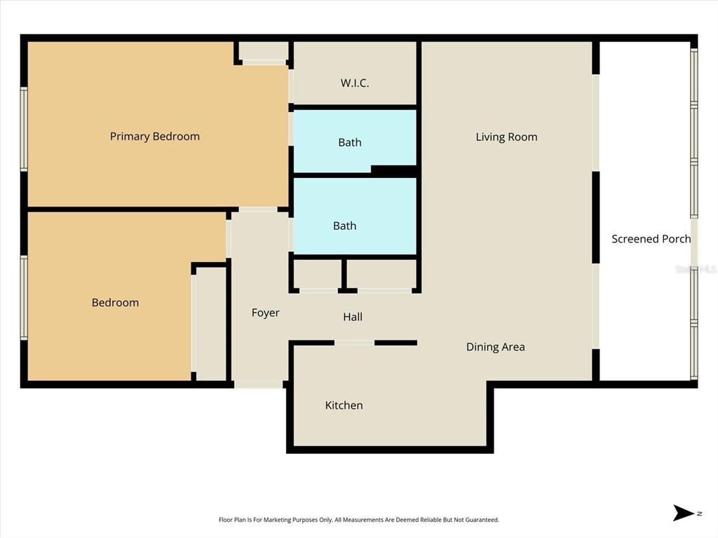 This is a floor plan showing a two-bedroom apartment with a kitchen, living area, and porch — 2400 FOREST DRIVE UNIT 149, INVERNESS, FL