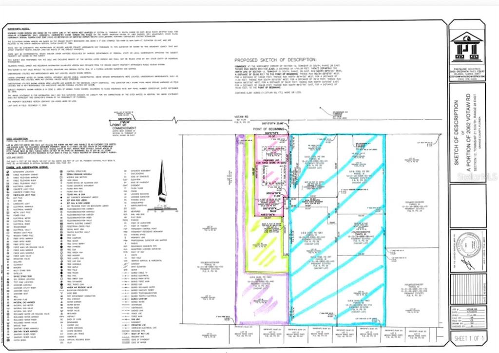 This is a land survey map showing a proposed sketch of description for a property parcel — 2062 VOTAW ROAD, APOPKA, FL