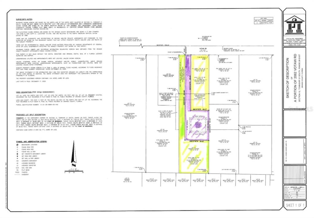 This is a land survey map showing property boundaries and lot dimensions for a parcel — 2062 VOTAW ROAD, APOPKA, FL