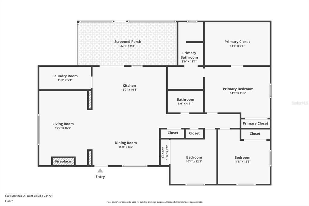 This is a floor plan showing the layout of a single-story residential home — 6001 MARTHAS LANE, ST CLOUD, FL