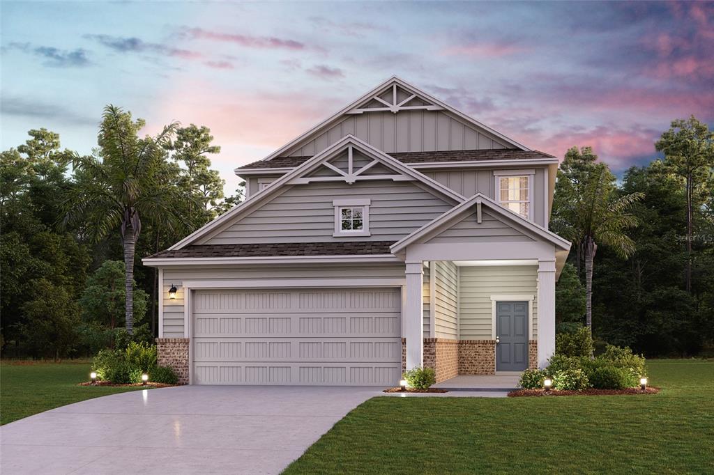A digital rendering of a two-story suburban house with a two-car garage and porch — 1339 RIBBON PLACE, PALM COAST, FL