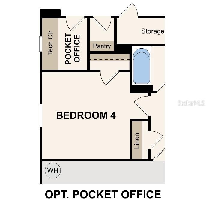 This floor plan shows a bedroom, a pocket office, a pantry, and a bathroom — 1339 RIBBON PLACE, PALM COAST, FL