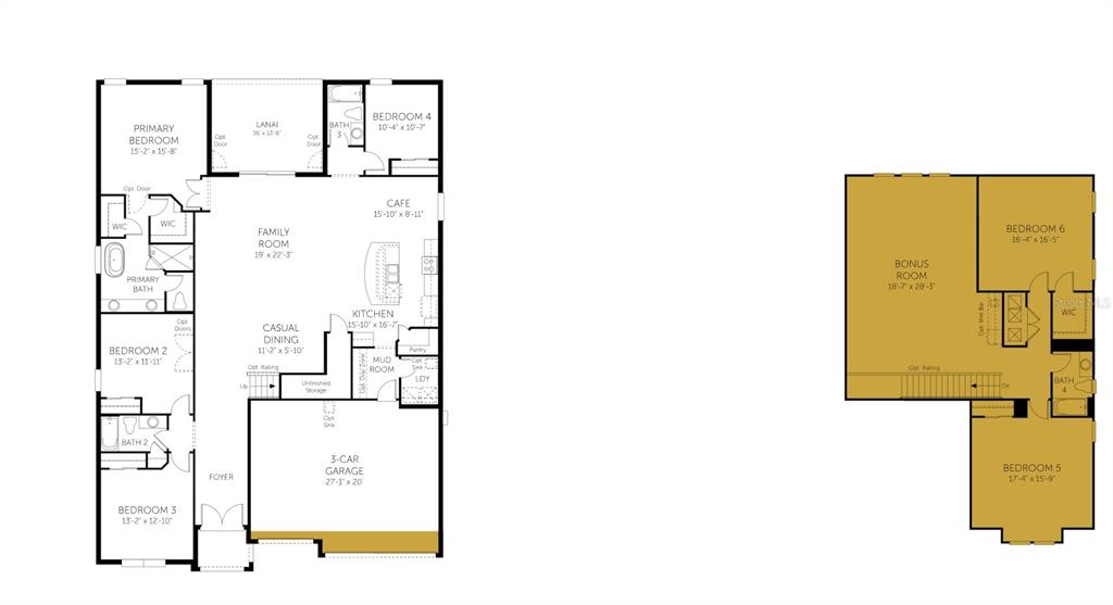 This is a floor plan showing a two-story house with six bedrooms and a garage — 200 CYPRESS FORK TRAIL, ST CLOUD, FL