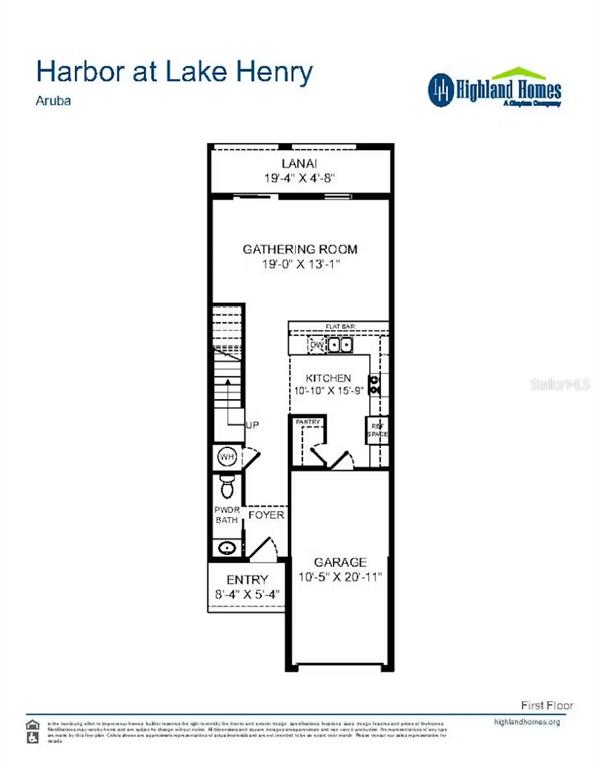 This is a floor plan for the first level of the Aruba model home — 133 NEMO LANE, WINTER HAVEN, FL