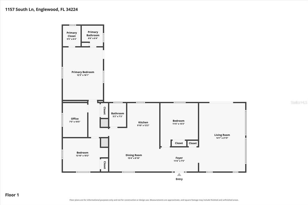 This is a floor plan showing the layout of a single-story residential home — 1157 SOUTH LANE, ENGLEWOOD, FL