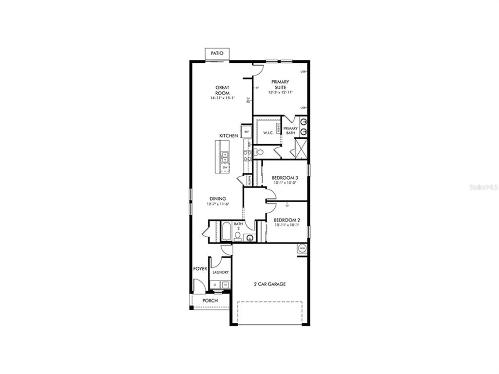 This is a floor plan for a single-story home with three bedrooms and a garage — 3377 LINGER LANE, LAKE HAMILTON, FL