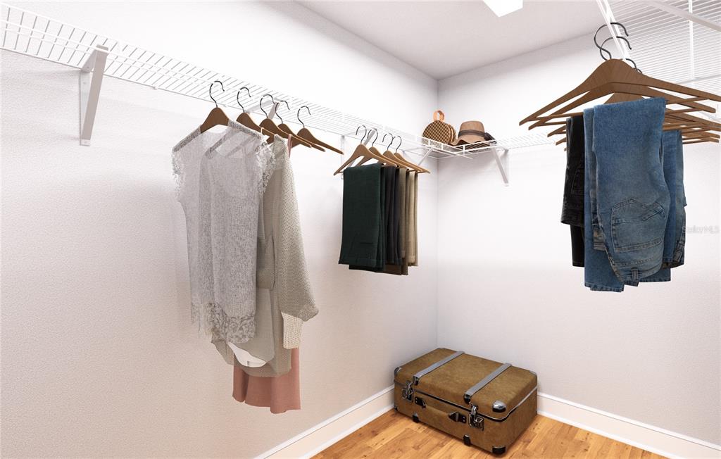 This is a digital rendering of a walk-in closet with wire shelving and hanging clothes — TBD GUAVA TERRACE LOOP, OCKLAWAHA, FL