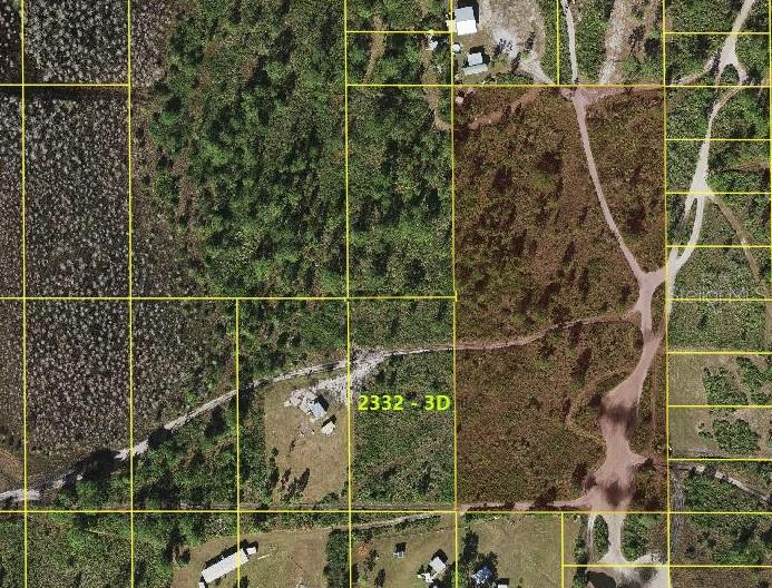 An aerial map view shows a rectangular plot of land with a small structure — SUBURBAN ESTS SEC 25...2332 003D, ST CLOUD, FL