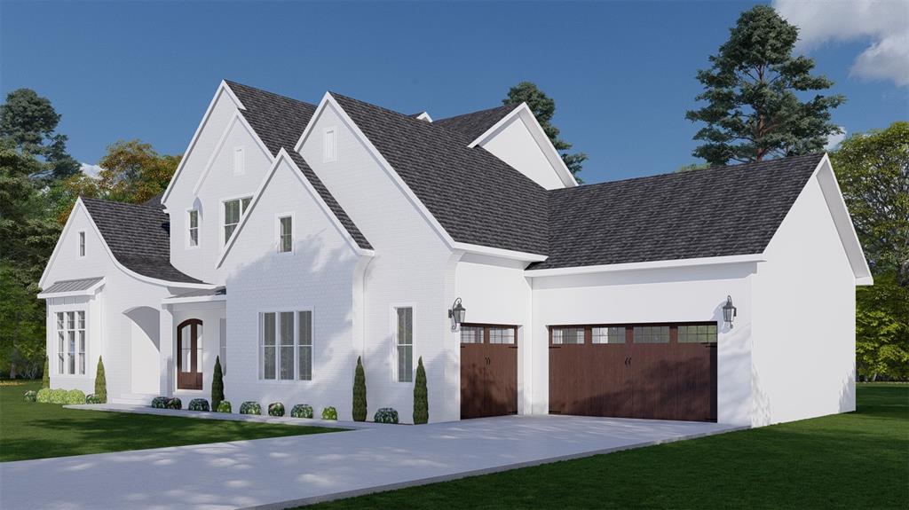 A digital rendering of a white brick house with a dark roof and three-car garage — 2661 CYPRUS DRIVE, PALM HARBOR, FL
