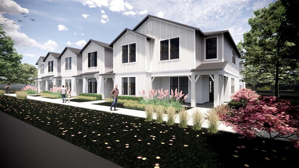 This is a digital rendering of a modern multi-unit townhouse complex with white siding — 0 N MAIN STREET, ST CLOUD, FL