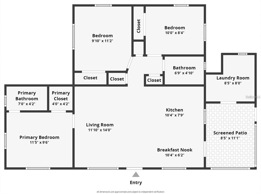 This is a floor plan showing a home with three bedrooms, two bathrooms, and a patio — 9001 82ND STREET, SEMINOLE, FL
