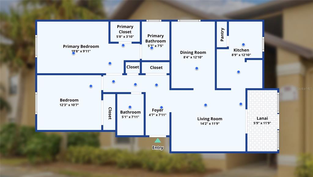 This is a floor plan of a two-bedroom apartment with a lanai and two bathrooms — 265 SPRING DR UNIT 1, MERRITT ISLAND, FL