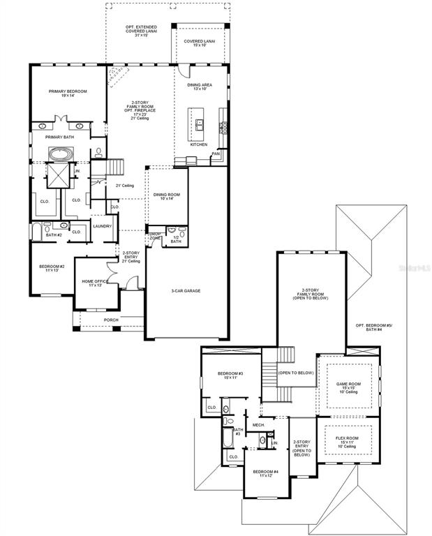 This is a floor plan showing the first and second levels of a residential home — 35103 COLSTRIP TRAIL, ZEPHYRHILLS, FL
