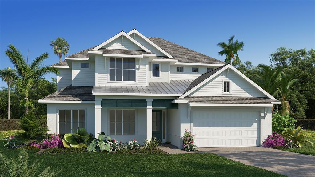 This is a digital rendering of a two-story white house with a front-facing garage — 35103 COLSTRIP TRAIL, ZEPHYRHILLS, FL