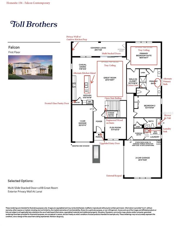 This floor plan rendering shows the first-floor layout of a home with a three-car garage — 1424 STONECLIFF DRIVE, APOPKA, FL