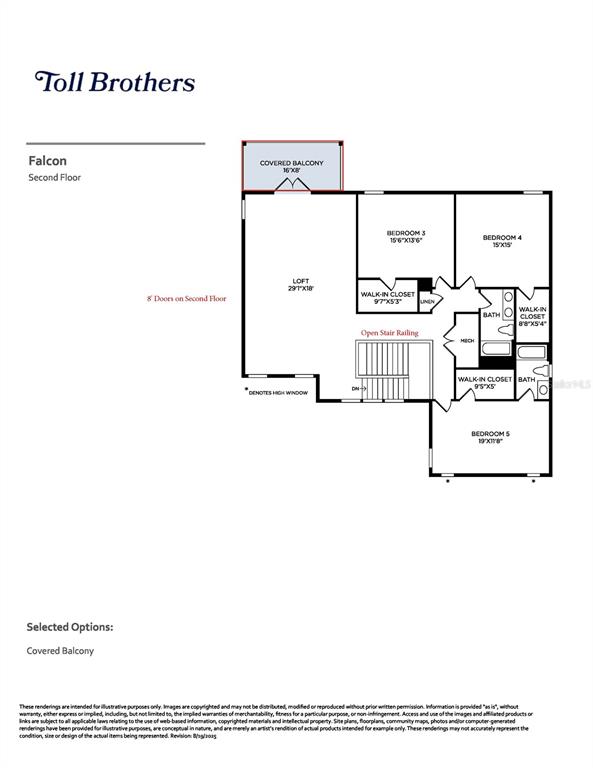 This is a floor plan for the second level of a house featuring a covered balcony — 1424 STONECLIFF DRIVE, APOPKA, FL