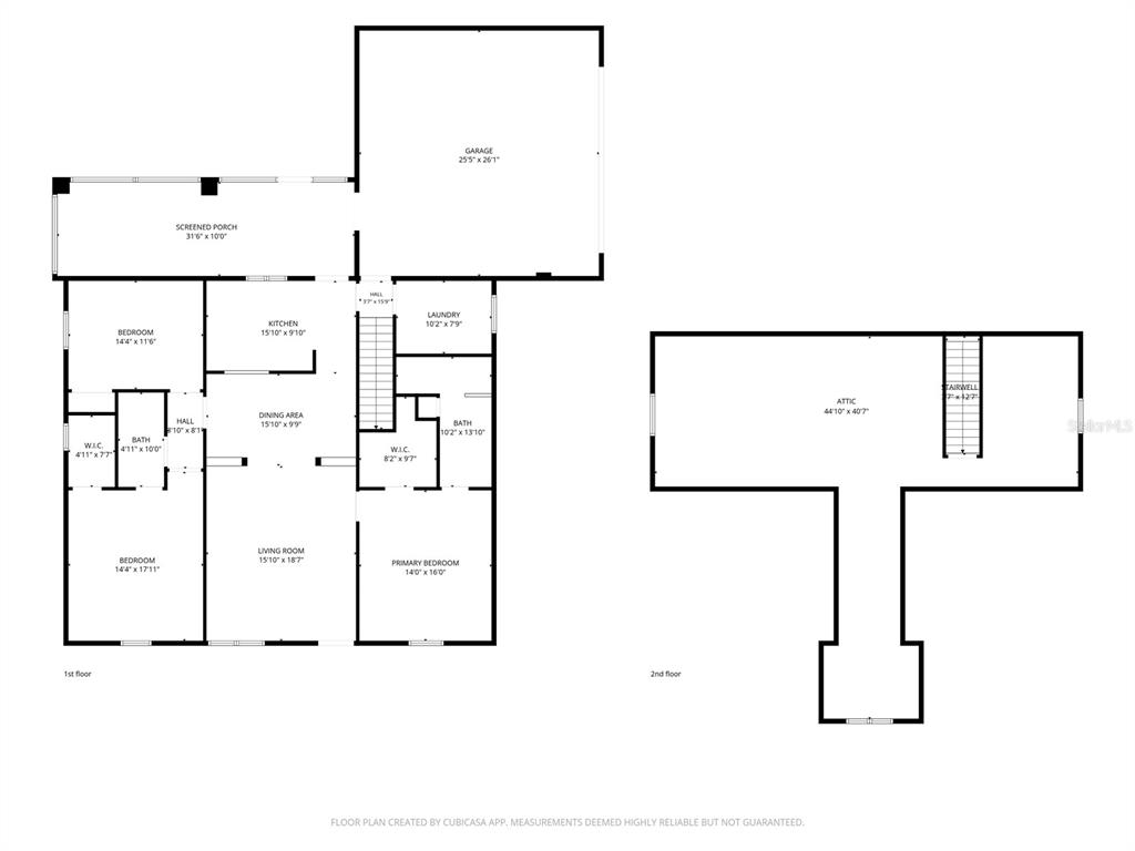 This is a floor plan showing a single-story house layout with an attached garage and attic — 1905 PINE STREET, VALRICO, FL