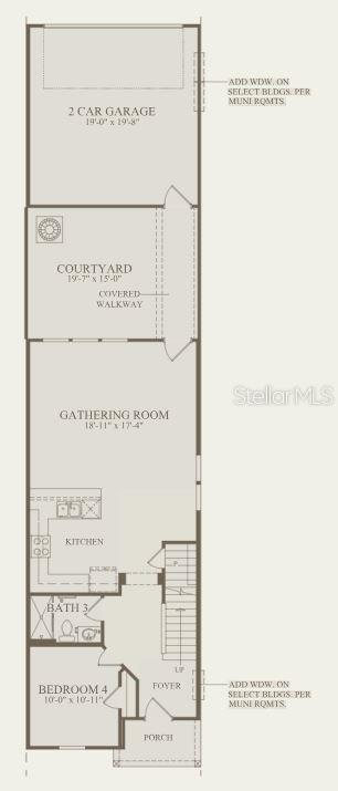 This floor plan shows the first level of a home with a garage, courtyard, and kitchen — 10502 EVENING STAR STREET STREET, ORLANDO, FL
