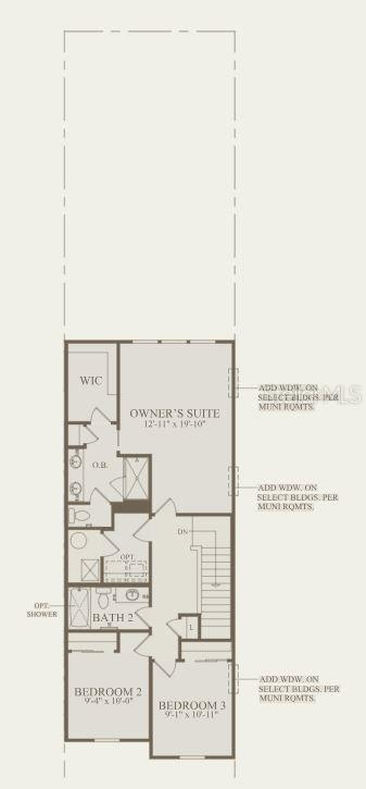 This floor plan shows the upper level of a home with three bedrooms and two bathrooms — 10502 EVENING STAR STREET STREET, ORLANDO, FL