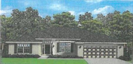 This is a digital rendering of a single-story suburban house with a three-car garage — 5301 ABDELLA LN., NORTH PORT, FL