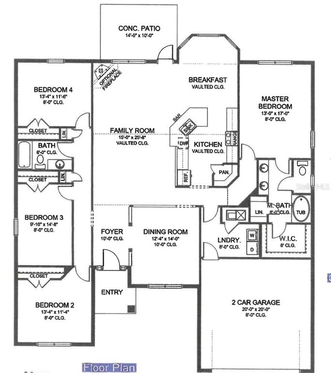 This is a floor plan for a single-story house with four bedrooms and a garage — 5301 ABDELLA LN., NORTH PORT, FL