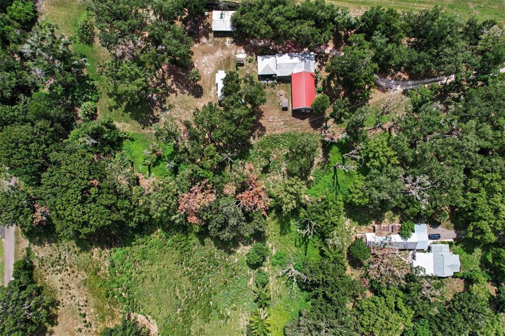 An aerial view shows two separate residential properties surrounded by dense trees and grassy fields — FAIRFIELD AVENUE, BRANDON, FL