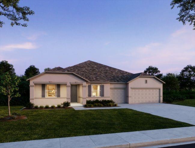 This is a digital rendering of a single-story suburban house with a two-car garage — 17041 ROYAL PALM DRIVE, GROVELAND, FL
