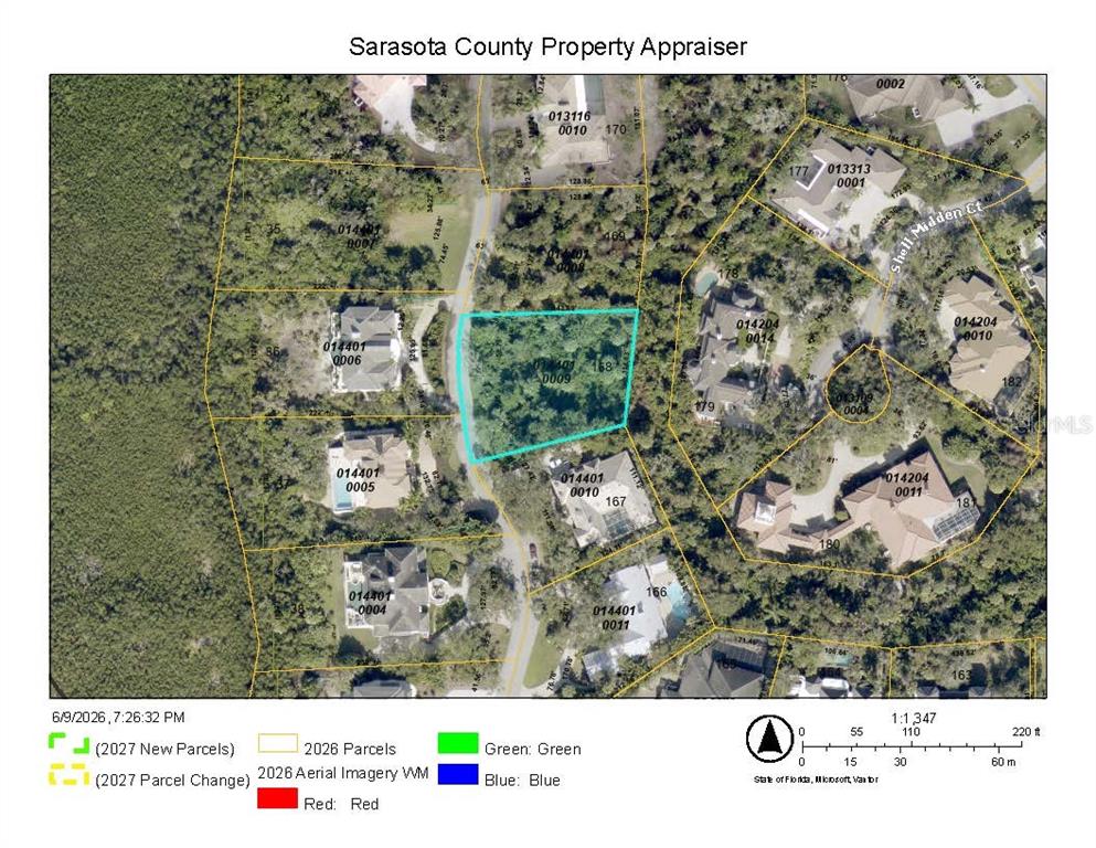 This is a property tax map showing parcel boundaries overlaid on an aerial view — 143 OSPREY POINT DRIVE, OSPREY, FL