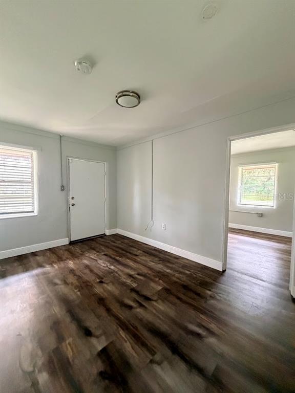 A room with light-colored walls, dark wood-look flooring, a white door, and a ceiling light — 16710 WALLACE, UMATILLA, FL