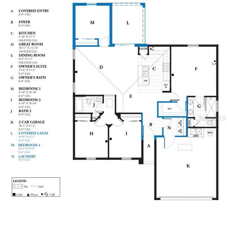 This is a floor plan for a four-bedroom house with a two-car garage — 17 LLEBERRY PATH, PALM COAST, FL