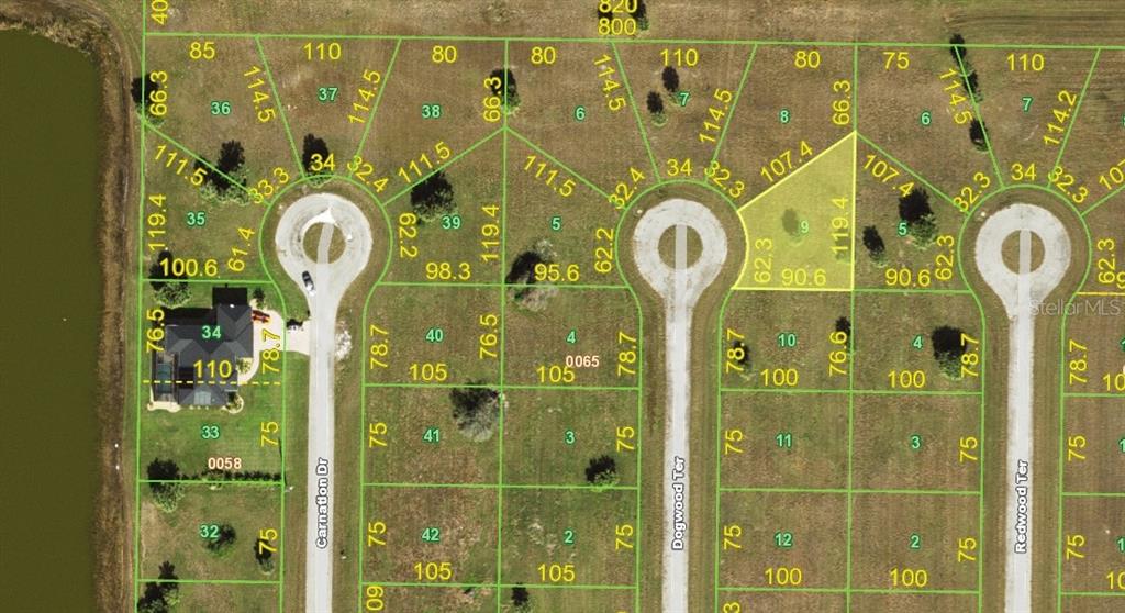 This is a plat map showing residential lot boundaries and dimensions in a subdivision — 22 DOGWOOD TERRACE, PLACIDA, FL