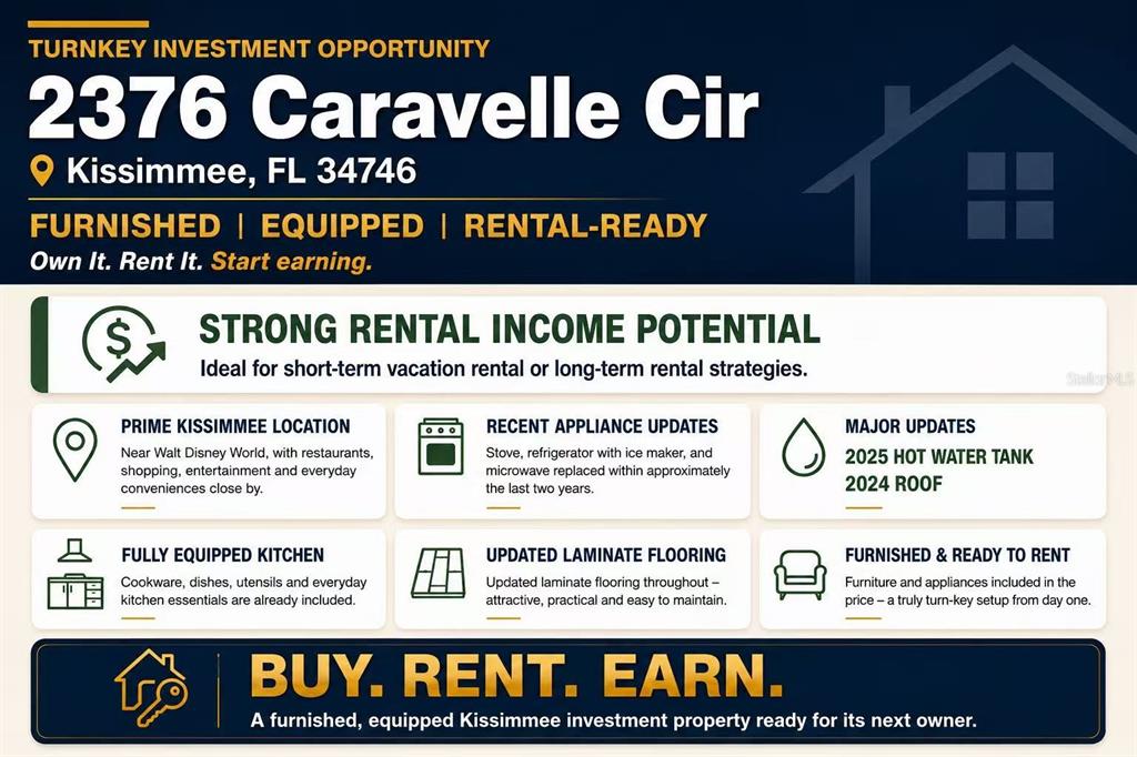 This is a promotional flyer for a real estate investment property in Kissimmee, Florida — 2376 CARAVELLE CIRCLE, KISSIMMEE, FL