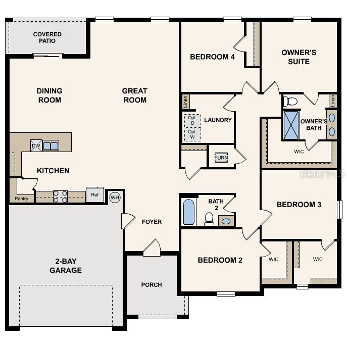 This is a floor plan for a single-story home featuring four bedrooms and a garage — 15 EUGENIA COURT N, HOMOSASSA, FL