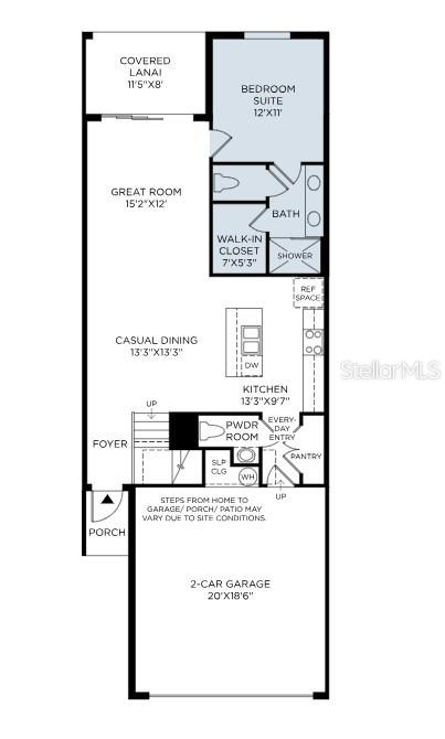 This is a floor plan for a home featuring a garage, kitchen, and bedroom suite — 1577 SANDHILL COURT, PALM HARBOR, FL