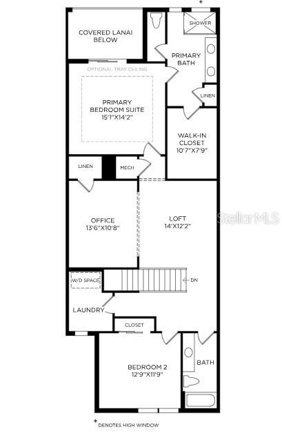 This is a floor plan of a residential second story featuring two bedrooms and a loft — 1577 SANDHILL COURT, PALM HARBOR, FL