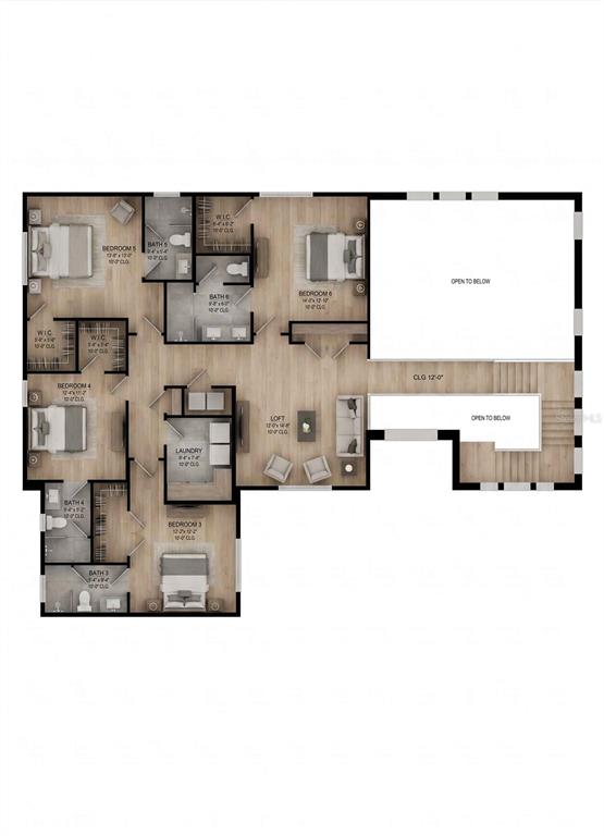 This is a floor plan of a residential second story featuring multiple bedrooms and bathrooms — 1152 PRADO LANE, OAKLAND, FL
