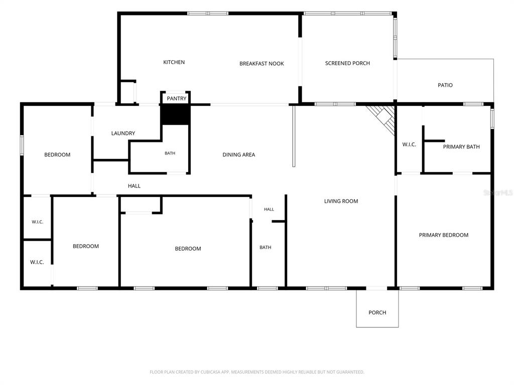 This is a floor plan of a single-story house with four bedrooms and a screened porch — 1280 OLD STOKES ROAD, FROSTPROOF, FL