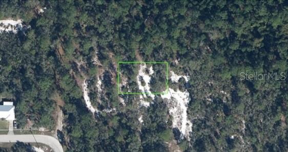 An aerial view shows a rectangular plot of land outlined in green amidst a wooded area — 6809 VANDA PLACE, SEBRING, FL
