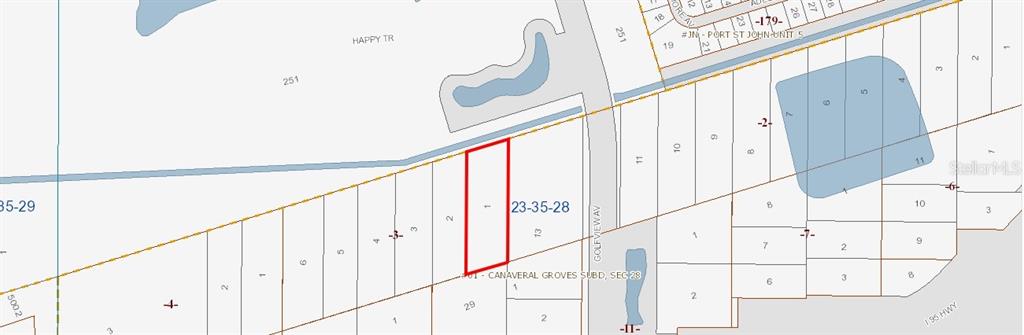This is a plat map showing a highlighted rectangular parcel of land in a subdivision — NONE, COCOA, FL