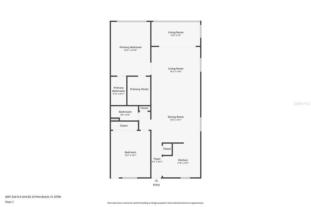 This is a floor plan showing the layout of a two-bedroom residential unit — 6201 2ND STREET E UNIT 82, ST PETE BEACH, FL