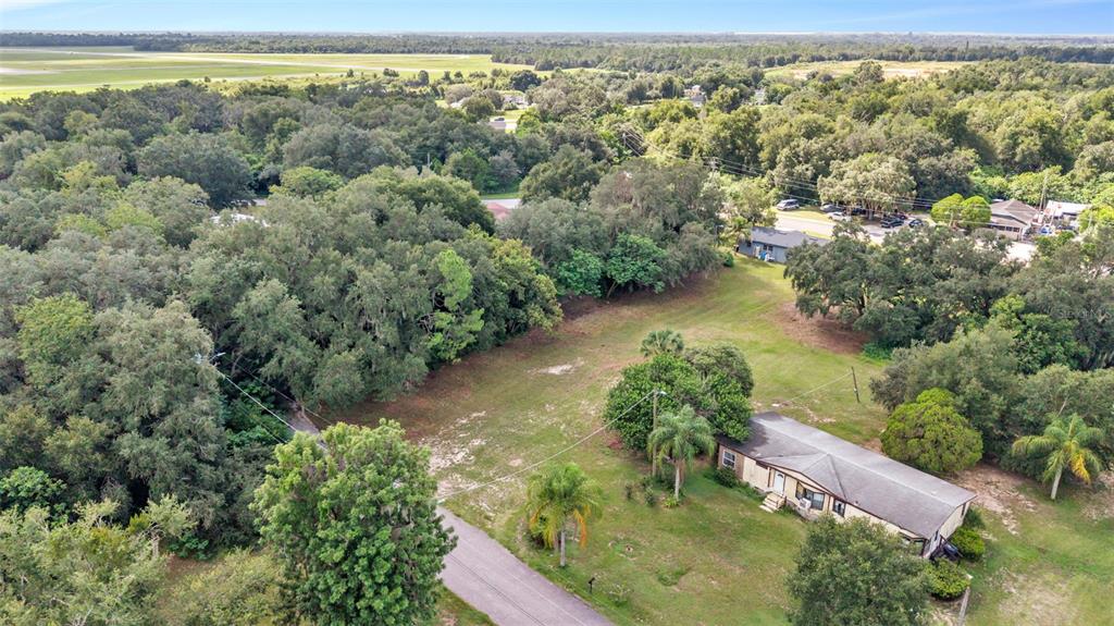 An aerial view shows a single-story house on a large, partially wooded lot near trees — 0 PERCH STREET, BARTOW, FL
