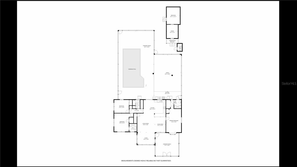 This is a floor plan showing a house layout with a swimming pool and screened porch — 4160 LAKEVIEW DRIVE, SEBRING, FL